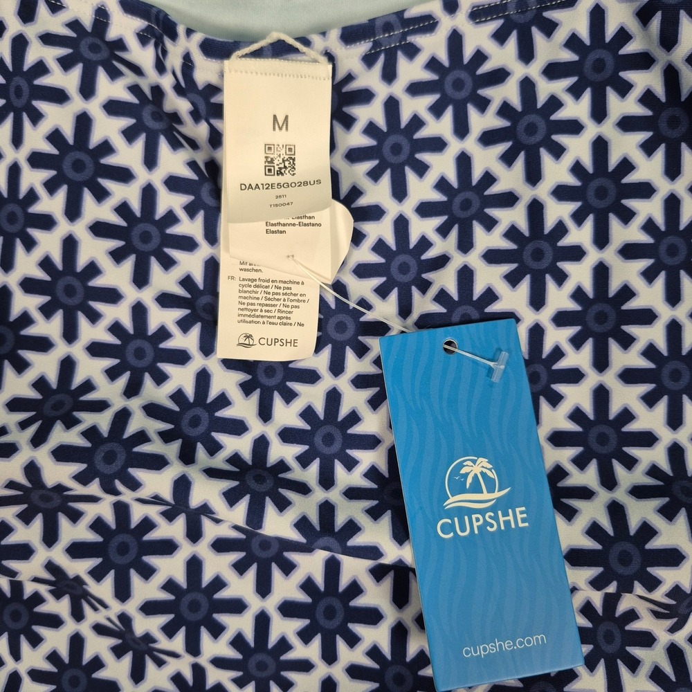 Cupshe Womens Blue White Geometric Floral Ruched Tummy Control Swimsuit Size M - Picture 8 of 9